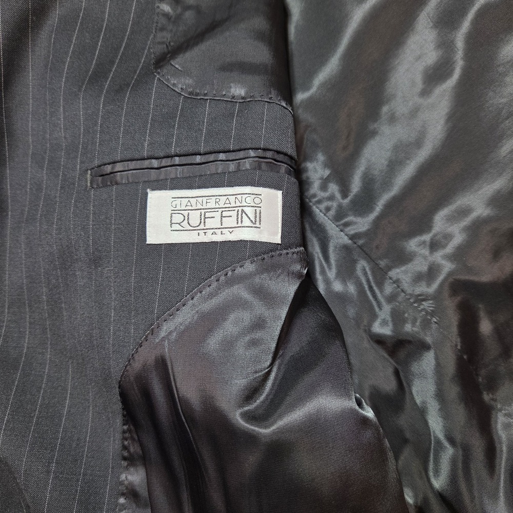 Gianfranco Ruffini Italy Blazer 48R Black Pinstripe 100% Wool Sport Coat Mens - Picture 6 of 16